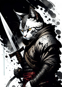 Ink wash cat samurai b003c3