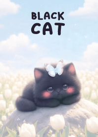 Kawaii Black cat In White Tulip (JP)