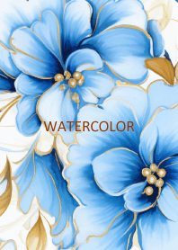 WATERCOLOR-BLUE RETRO FLOWER 13
