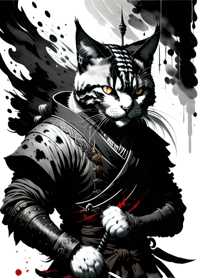Ink wash cat samurai 4D9512