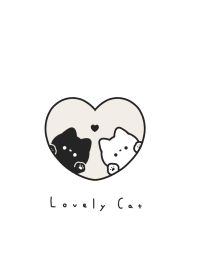 Pair Cats in Heart(line)/beige & black.