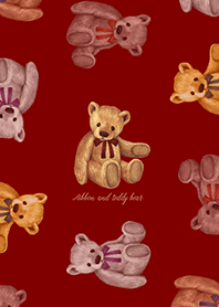 リボンとテディベア - 赤 -