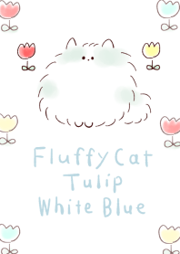แมวขนฟู ดอกทิวลิป สีขาวและสีฟ้า