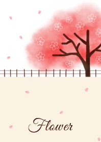 Flower007-2Cherry blossoms/Beige/Crimson