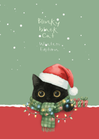Blinky Black Cat Christmas Beige Red