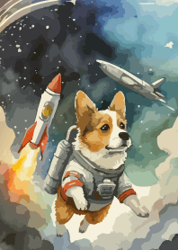 Dog astronaut on yellow