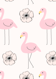 フラミンゴとお花-ピンク-