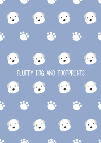 FLUFFY DOG AND FOOTPRINTS-DUSTY BLUE