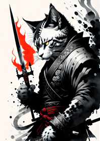 Ink wash cat samurai 790dC2