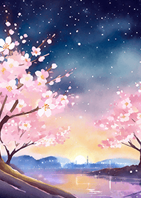 Beautiful night cherry blossoms#1544