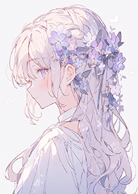 紫色花朵少女(插畫風)