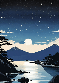 Starry sky, sea and lake, Ukiyo-e 5C10