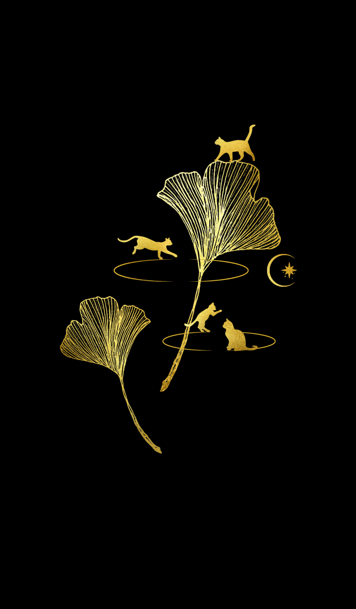 Cat and ginkgo leaves