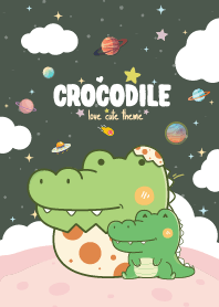 Crocodile Kawaii Galaxy Midnight Green