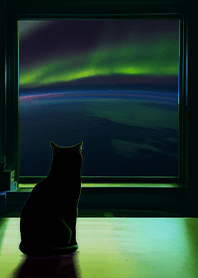 窓辺の景色を眺める猫 5 オーロラ