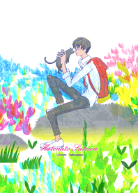 猫と男の子 【花畑】