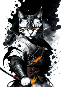 Ink wash cat samurai 286980