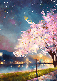 Beautiful night cherry blossoms#1134