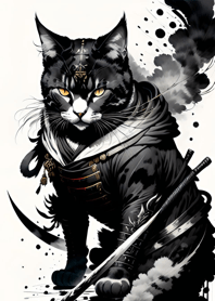 Ink wash cat samurai eBCE70