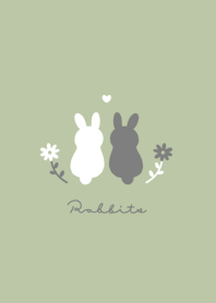 うさぎとお花。ピスタチオグリーン