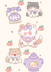 Little cat is addicted to ribbons.