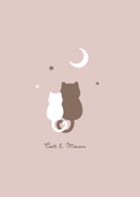 ネコと月. ピンクベージュ.