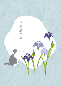 【開運】花菖蒲と猫