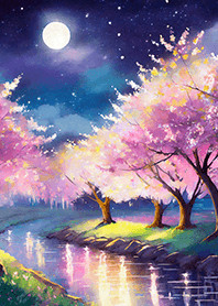 Beautiful night cherry blossoms#166