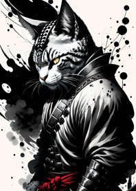 Ink wash cat samurai 5571dc