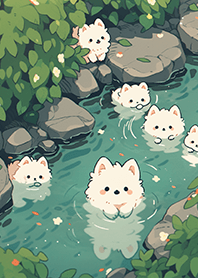Dog in a hot spring