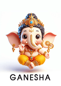 Baby Ganesha gives blessings and simple