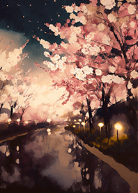Beautiful night cherry blossoms#1034