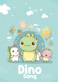 Dino gang with colorful balloon