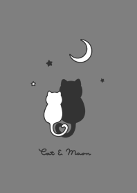 Cat & Moon 2 (snuggling)line/grayblack