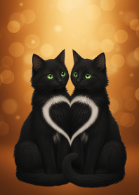 Lovely Twin Black Cats Heart