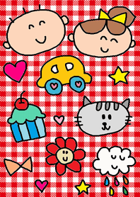 (happy Children x red check )