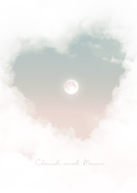 ハート雲と満月 - ミスティ グリーン