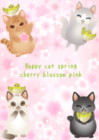 Happy cat spring, cherry blossom pink