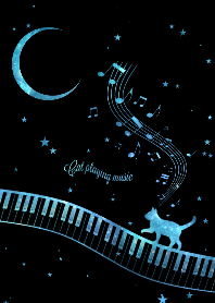 Cat Playing Music Piano Black x Space