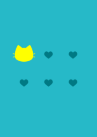 cute cat&heart.(turquoise blue&yellow)