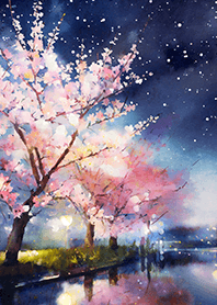 Beautiful night cherry blossoms#1016
