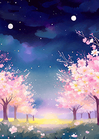 Beautiful night cherry blossoms#1053