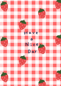 Red pink check and strawberry pattern.