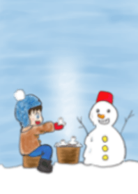 Boy & snowman