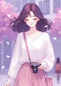 อนิเมะ เด็กผู้หญิง สวย เดินเล่น สีม่วง