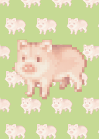 Pig Pattern Theme Pixel Green03