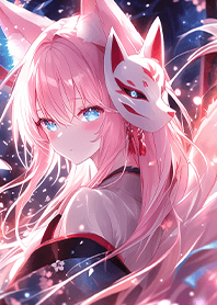 Shrine Catgirl Witch with a Fox Mask