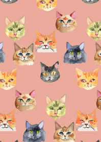 lots of cat faces on pink & blue