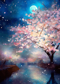 Beautiful night cherry blossoms#1084