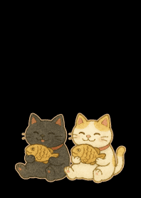 W & B Beckoning Cats2 on black